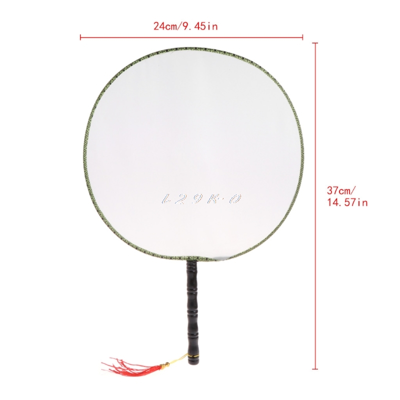 24cm été rond main pagaie ventilateur blanc blanc tissu enfants peinture jouet