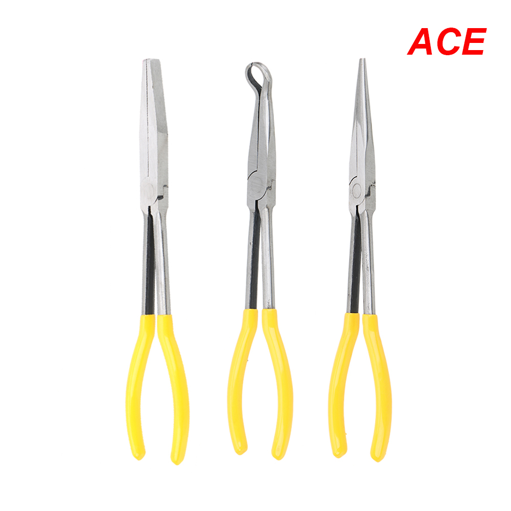 Alicates de punta Extra larga DIY, equipo mecánico de punta recta doblada, herramientas de extracción manual, Clips de llave, Kit de cuidado automático, accesorios para coche: Blanco
