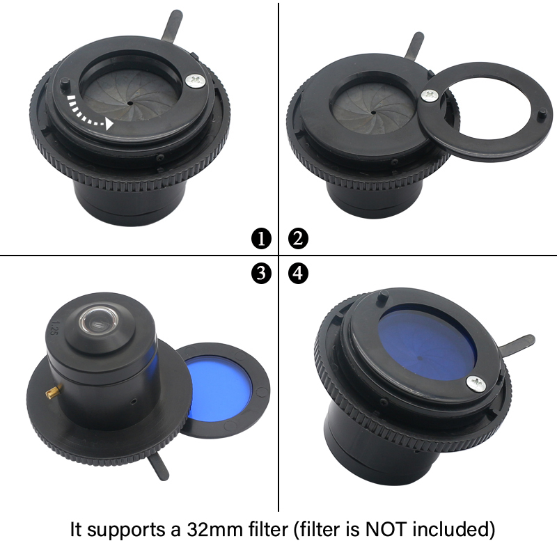 Biological Microscope Condenser Numerical Aperture 1.25mm Microscope Part Accessories Collecting Mirror Lens with Iris Diaphragm