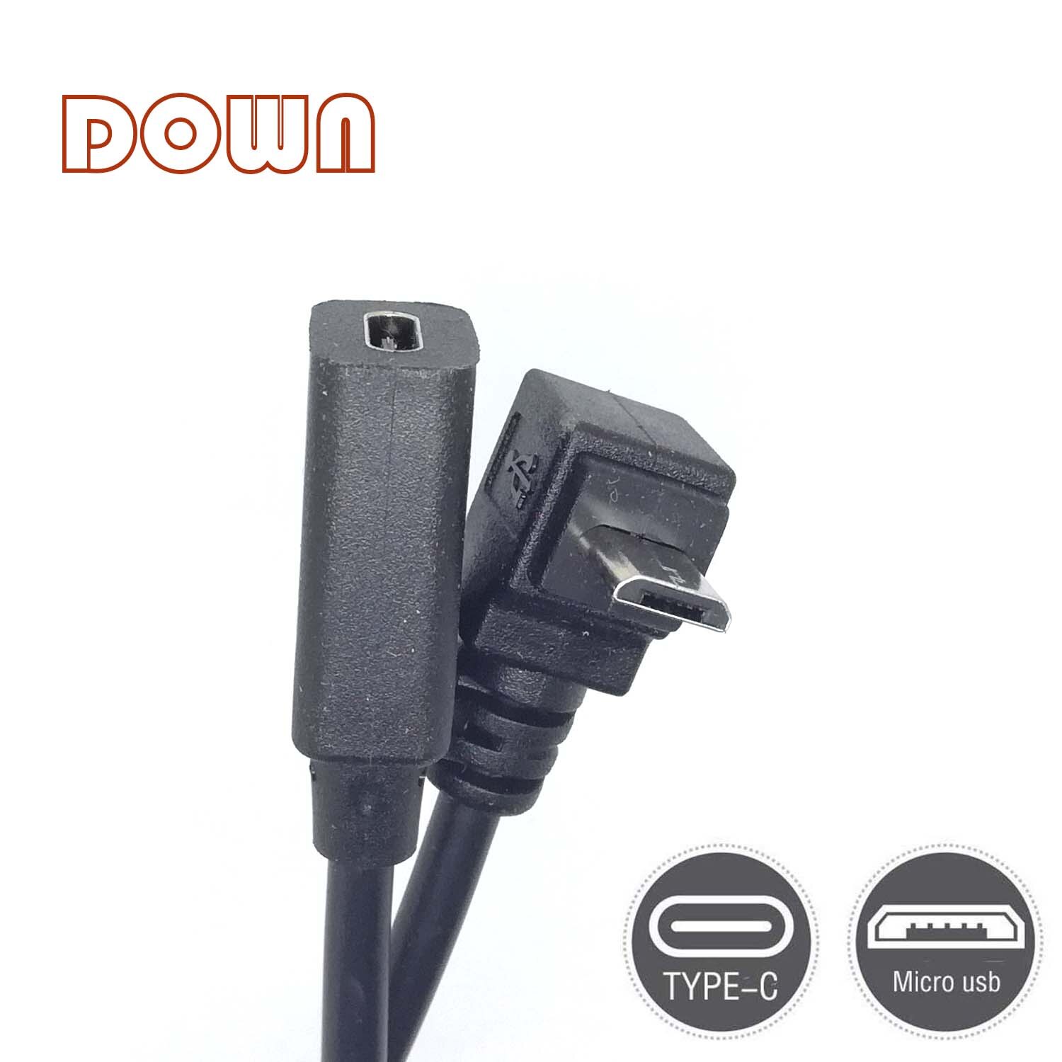 90 Degree Right Angle Type-C To Micro USB Adapter - 27cm Charging & Data Cable
