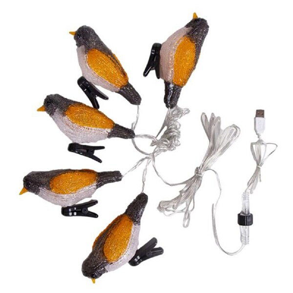 Bird Led String Light Robin Acrylic Mockingbird Solar USB Battery Powered 5 LED Garland Lights Fairy String with Clip Decoration: USB White Yellow
