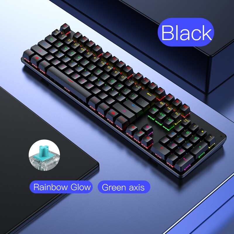 Wired Gaming Keyboard Blue Black Switch Mechanical Keyboard RGB Backlit 104 keys Anti-ghosting Laptop PC Gamer Pink Keyboards: black 1