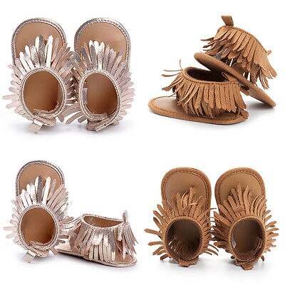 Newborn Baby Girls Sandals Tassel Anti-Slip Crib Shoes Soft Sole Prewalkers