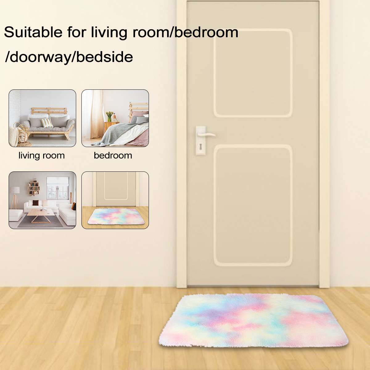 Regnbue fluffede tæpper 80 x 200/100 x 160/140 x 200/160 x 230cm skridsikkert tæppe spisestue gulvtæppe gulvmåtte hjemme soveværelse