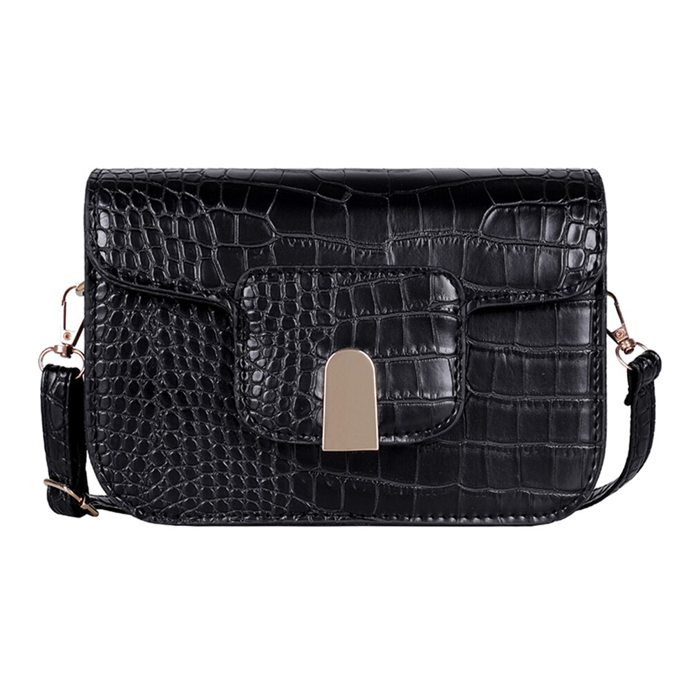 Retro dames messenger portemonnee pu steen leer kleine stevige flip dames schouder reis handtassen kleine crossbody portemonnee: Zwart