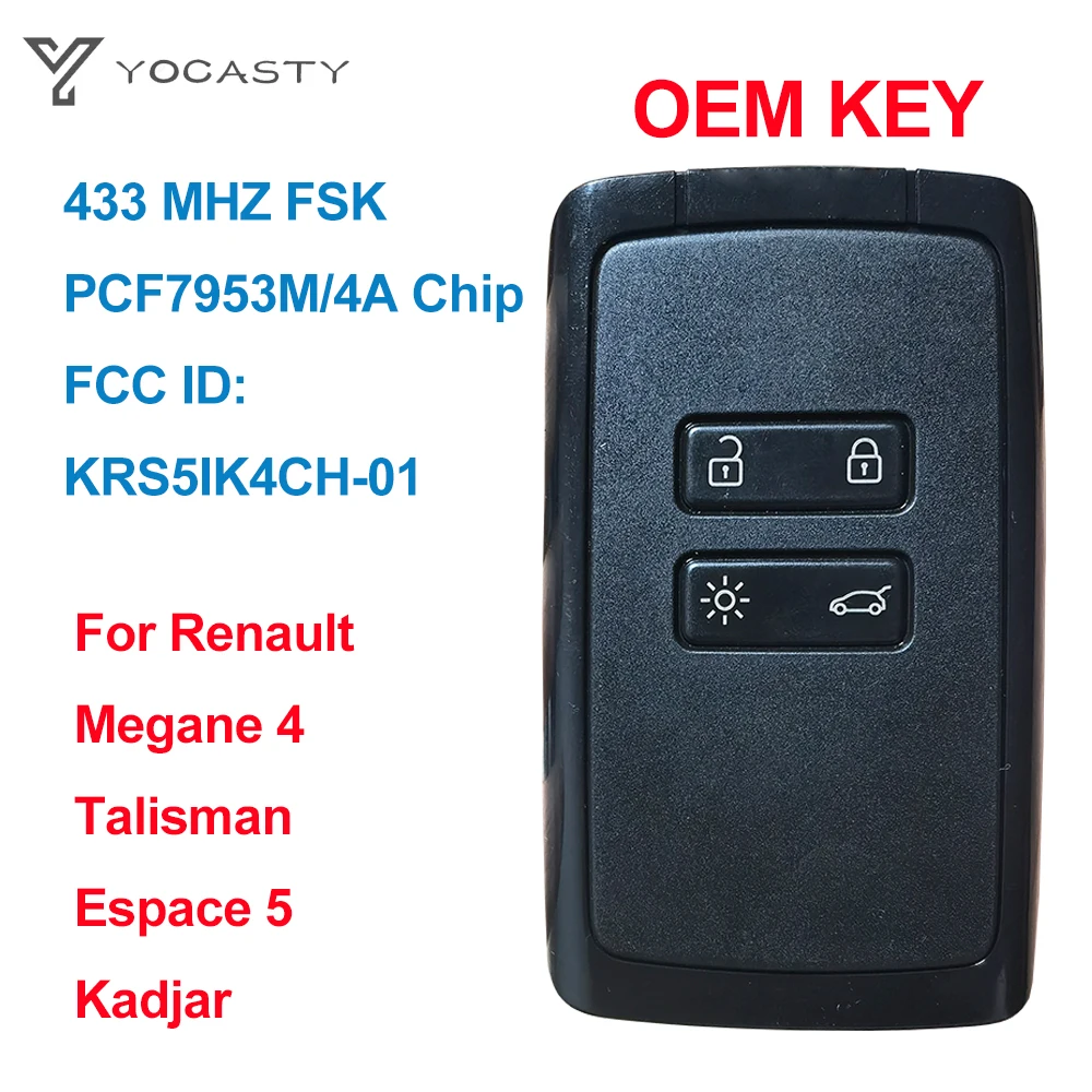 Llave de tarjeta inteligente sin llave OEM Original para Renault Megane 4 Talisman Espace 5 Kadjar 434Mhz 4A Chip KR5IK4CH-01