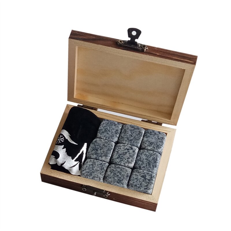 Piedras de Whisky de granito, juego de caja de madera para Tartar, mármol, café, piedra de hielo, Material de protección de mármol ambiental, herramienta para bebidas