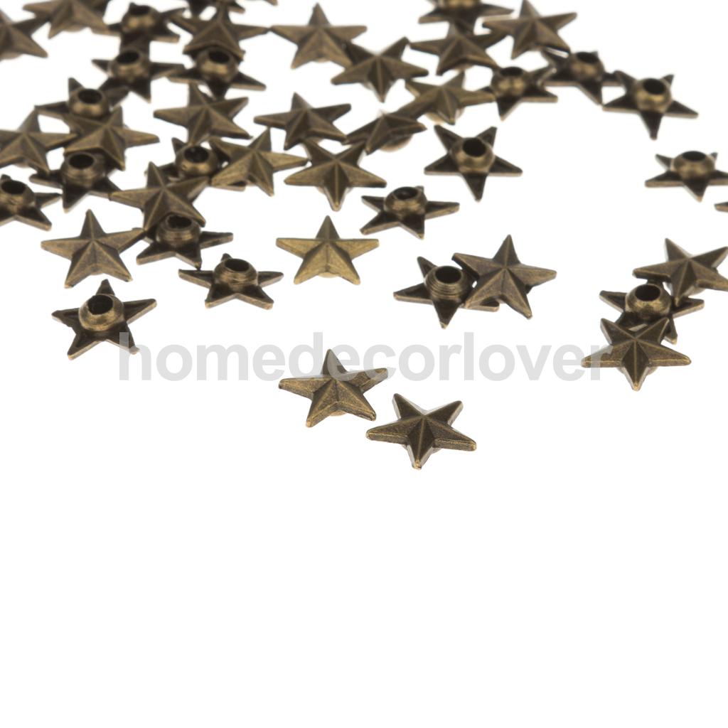 Juego de 50 remaches de estrella DIY, tachuelas a presión, puntos decorativos de aleación para prendas de artesanía de cuero, accesorios DIY, picos de latón