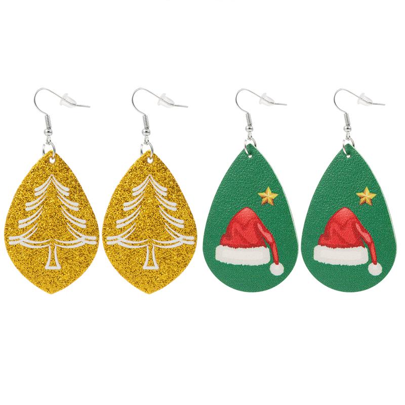 2 Pairs Kerst Thema Vrouw Oorbel Modieuze Legering Kerstboom Oorbellen Cartoon Bell Kerstman Stud Oorbellen: Style 14