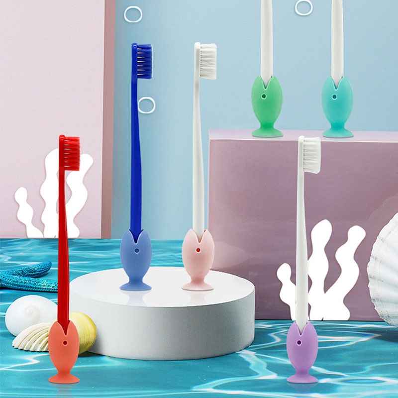Cute Cartoon Fish Silicone Toothbrush Holder,45mm Mini Toothbrush Base Bathroom Toothbrush Storage Tool Toothbrush Bracket
