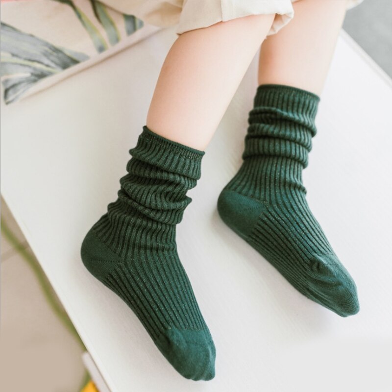Chaussettes montantes pour enfants | Chaussettes d'hiver longues et chaudes, en coton, fil d'argent et blanc, pour petits garçons et petites filles