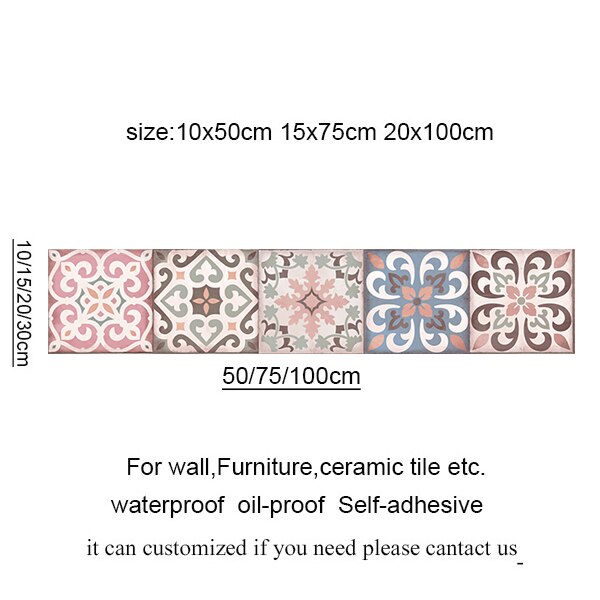 Pink vintage porcelæn peel stick flise stickers, vandtæt badeværelse køkken backsplash wall sticker retro boligindretning: 4 / 10 x 50cm