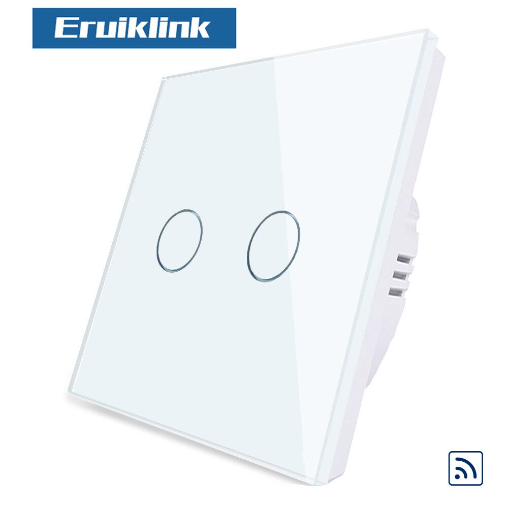 Eruiklink Luxury Wall Touch Sensor Switch EU/UK Standard Light Crystal Glass Touch Switch,Remote Control 1/2/3 Gang 1 Way Switch: 2 Gang White Switch