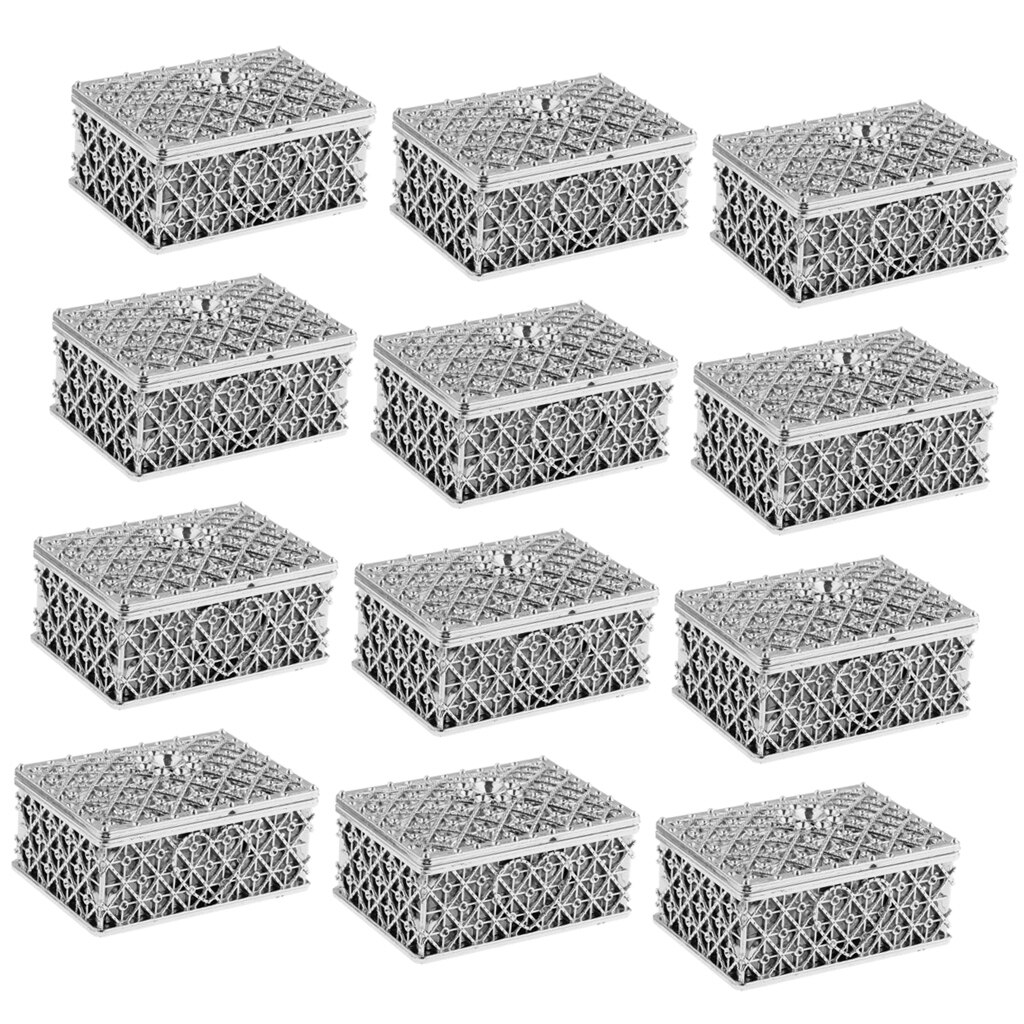 12pcs Luxury Gridding Shape Candy Sweet Box Wedding Party Favors: Silver