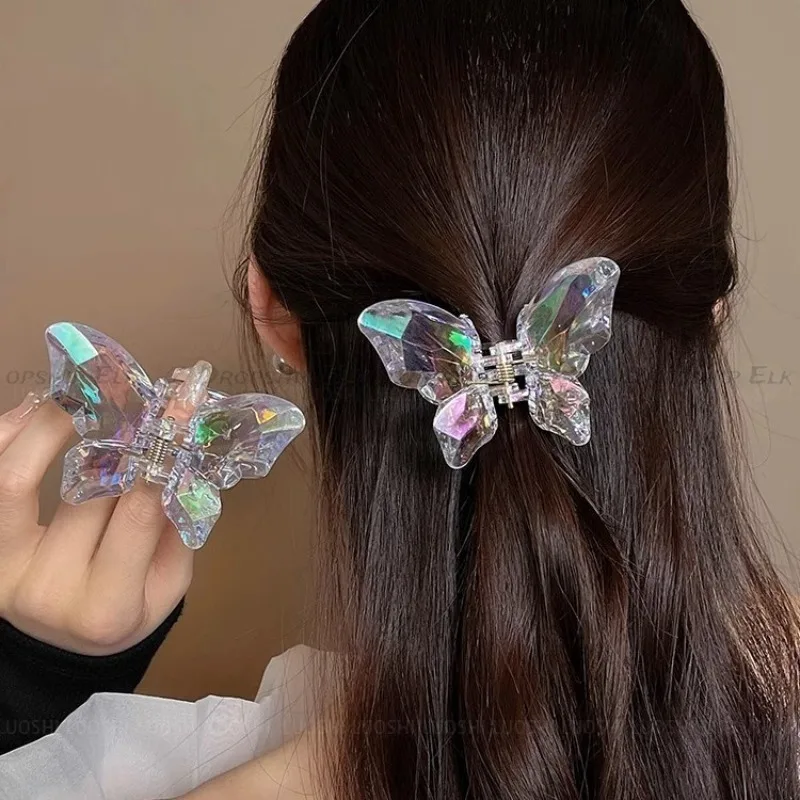 Pinza para el pelo de sirena y mariposa de cristal para niña, pinza para la cabeza trasera, pinzas para el pelo grandes transparentes, horquillas, tocado, accesorios para el cabello