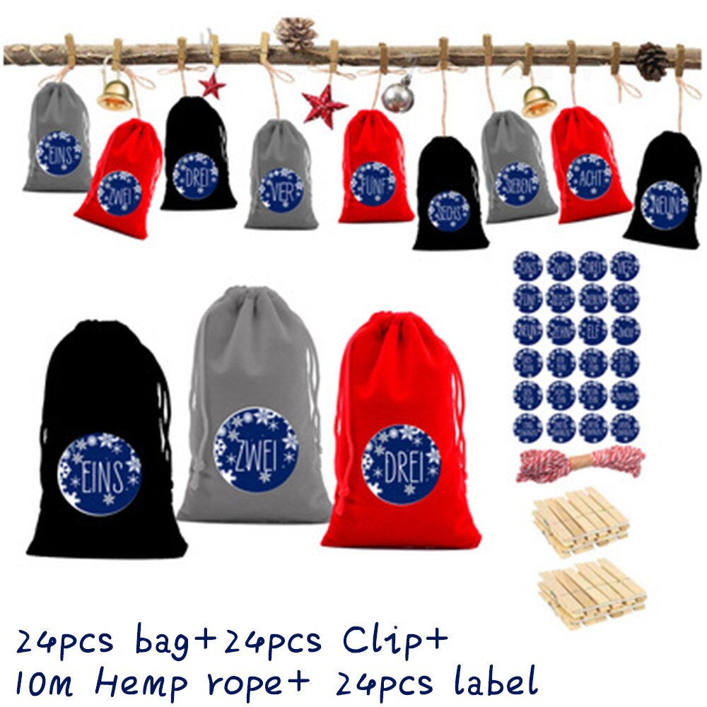 24 kpl tee itse joulukuvio adventtikalenteri karkki gif pussit riippuvat koristeet köydellä aikuisille ja lapsille