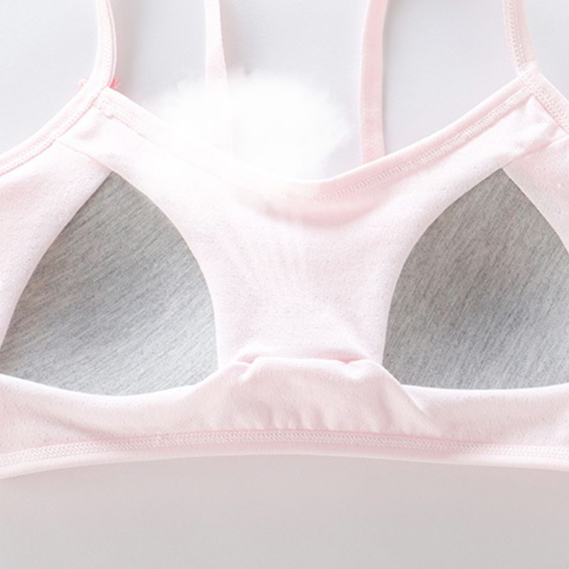 Teenager Puberty Girls Cotton Training Bra Spaghetti Straps Wire Free Sports Underwear Lightly Padded Embroidery Floral Applique