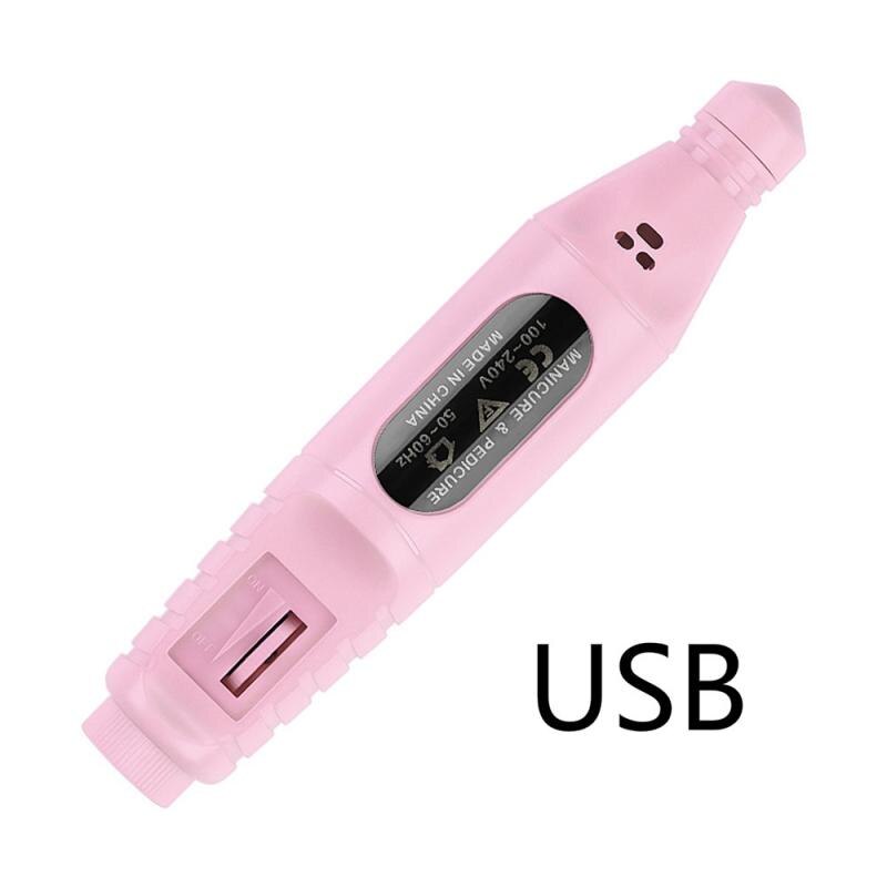 25000 RPM Electric Nail Drill Machine Manicure Nail Drill Bits Set Pedicure Sanding Equipment Miling Cutter File Left Hand Tool: Pink USB As shown