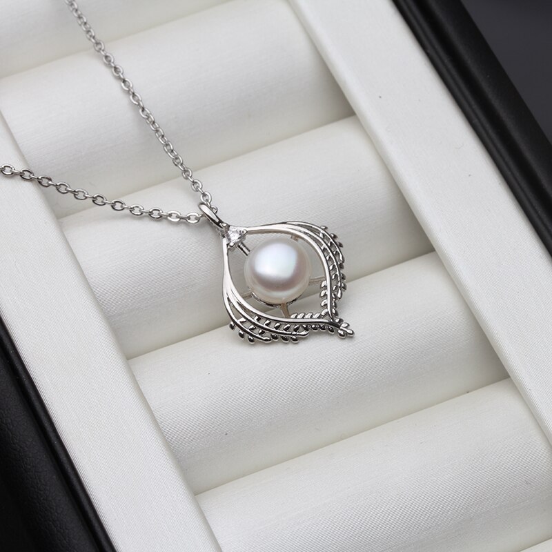 925 Zilveren Ketting Blad Fijne Sieraden Witte Natuurlijke Zoetwater Parel Hanger Zirkoon Edelsteen Vrouwen Engagement: white pearl necklace