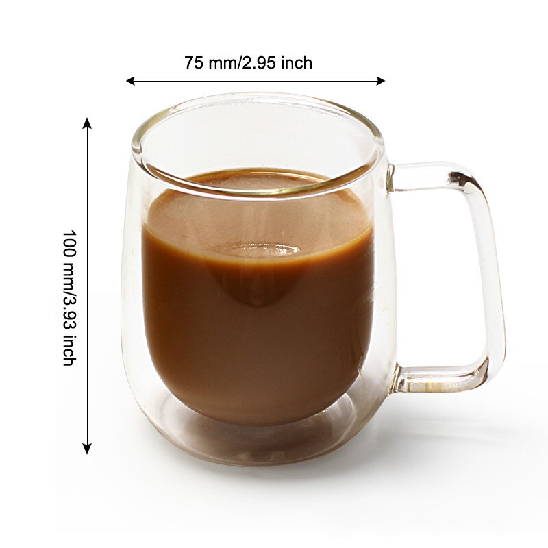 Double Coffee Mugs with The Handle Mugs Drinking Insulation Double Wall Glass Tea Cup Drinkware Milk: I  250ML