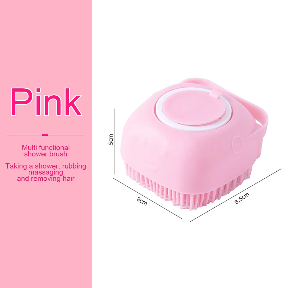 Cepillo de masaje para baño, multifuncional, para cachorros, perros grandes, gatos, seguridad suave, accesorios de silicona para mascotas, herramientas para perros y gatos: Rosa