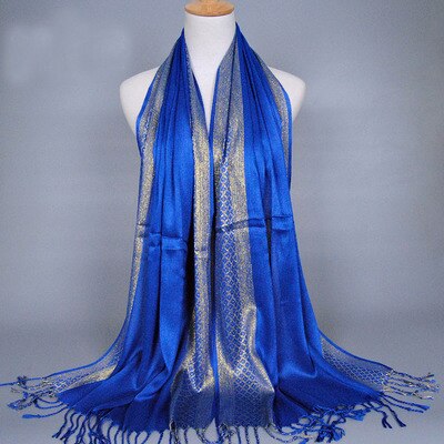 Hijab Femme Musulman Luxury Sparkly Gold Bright Silk Scarf Women Print Scarves Wraps Men Stoles Bandanas Bufanda Unisex Hombres: sky blue