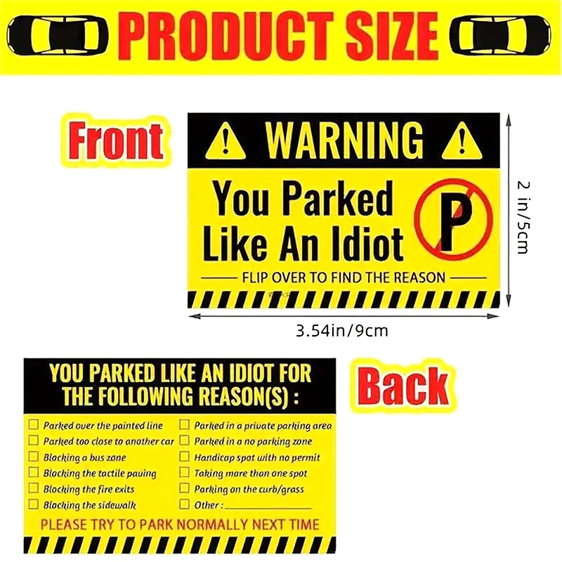 50pcs Bad Parking Cards You Parked Like An Idiot Funny Cardboard Parking Violation Cards With Multi Violation Reasons: Default Title