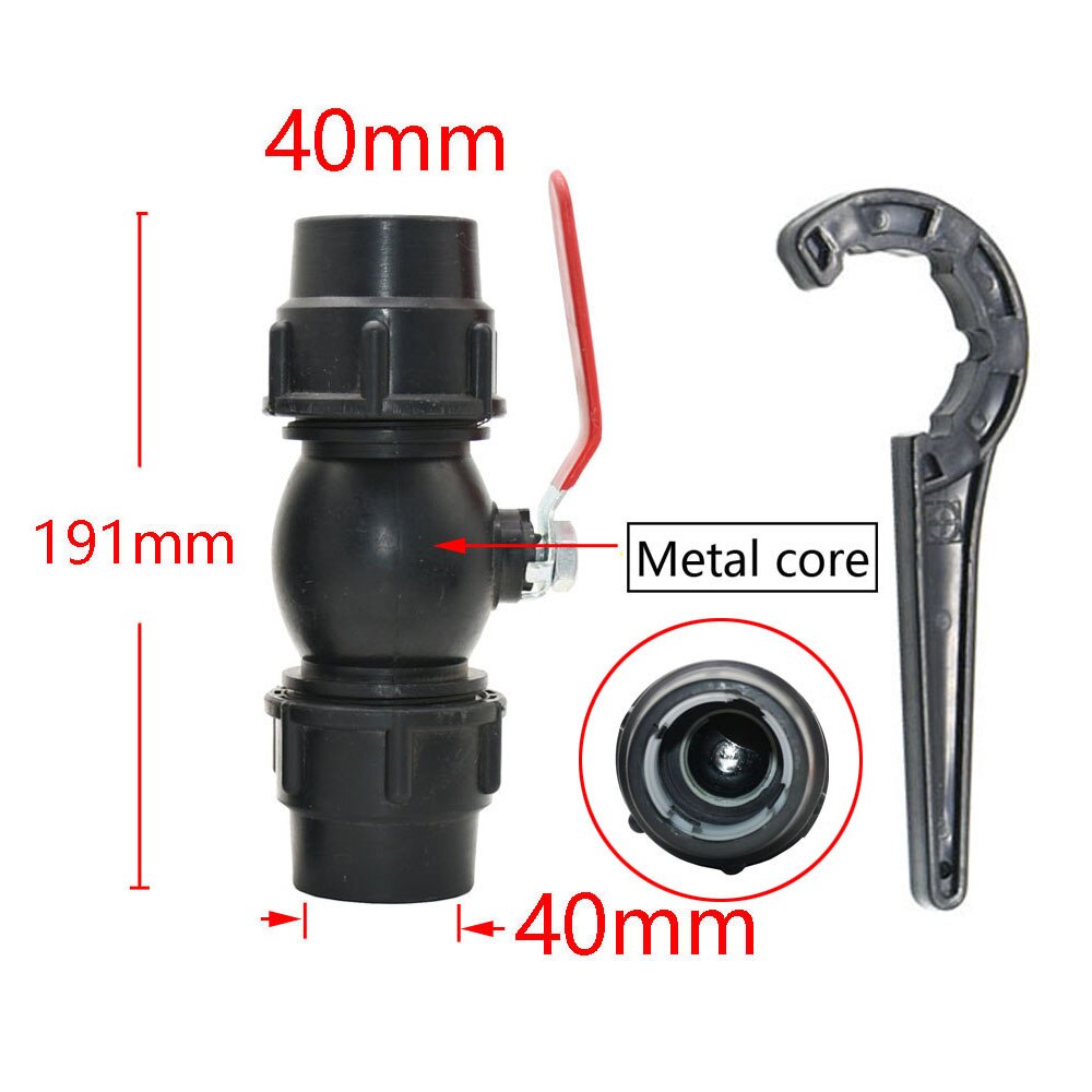 20/25/32/40/50/63Mm Plastic Waterleiding Snelkoppeling Tap Pe Buis koppeling Farm Plastic Metalen Kern Kogelkraan Fittings: 40mm x wrench