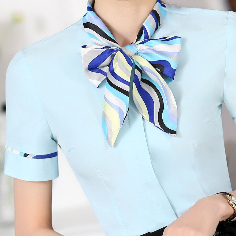 Naviu Elegante Boog Shirt Vrouwen Korte Mouw Ol Slim Chiffon Blouse Dames Office Plus Size Formele Tops