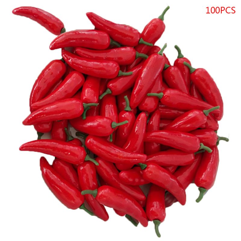 100pcs Realistic Lifelike Artificial Red Pepper Chili Simulation Vegetable Kitchen Home Decor