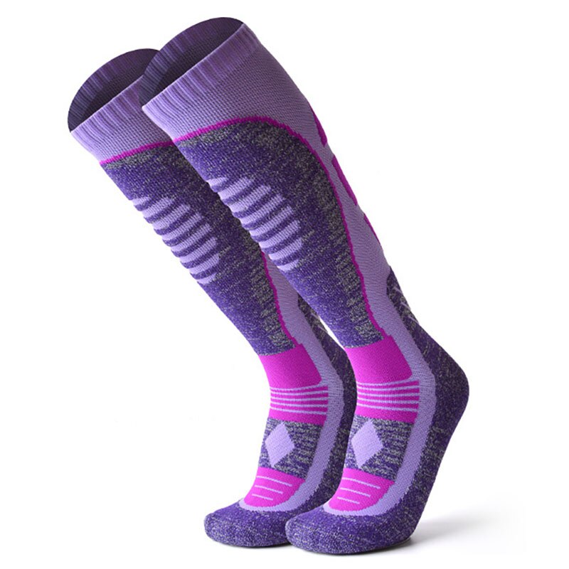 Mountain Women Men Winter Ski Snow Sports Socks Thermal Long Ski Snow Walking Hiking Sports Towel Socks Free Size: Female Purple 35-39