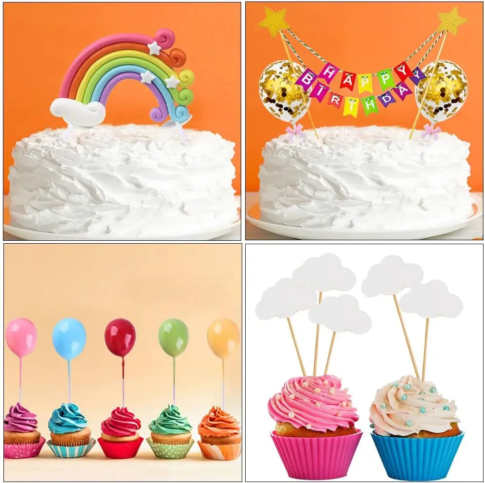 Gratulerer med dagen bannertopper håndlaget cupcake-topper inkludert fargerike regnbueskyer ballongstjerner valg festdekorasjon