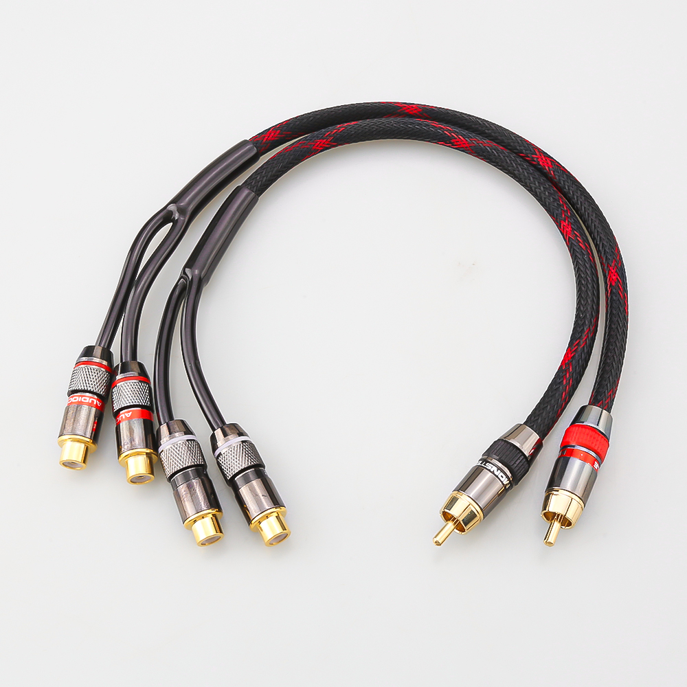 Câble Audio séparateur HiFi Y RCA mâle à 2 prises femelles, adaptateurs de connecteur RCA, cordon métallique pour amplificateur