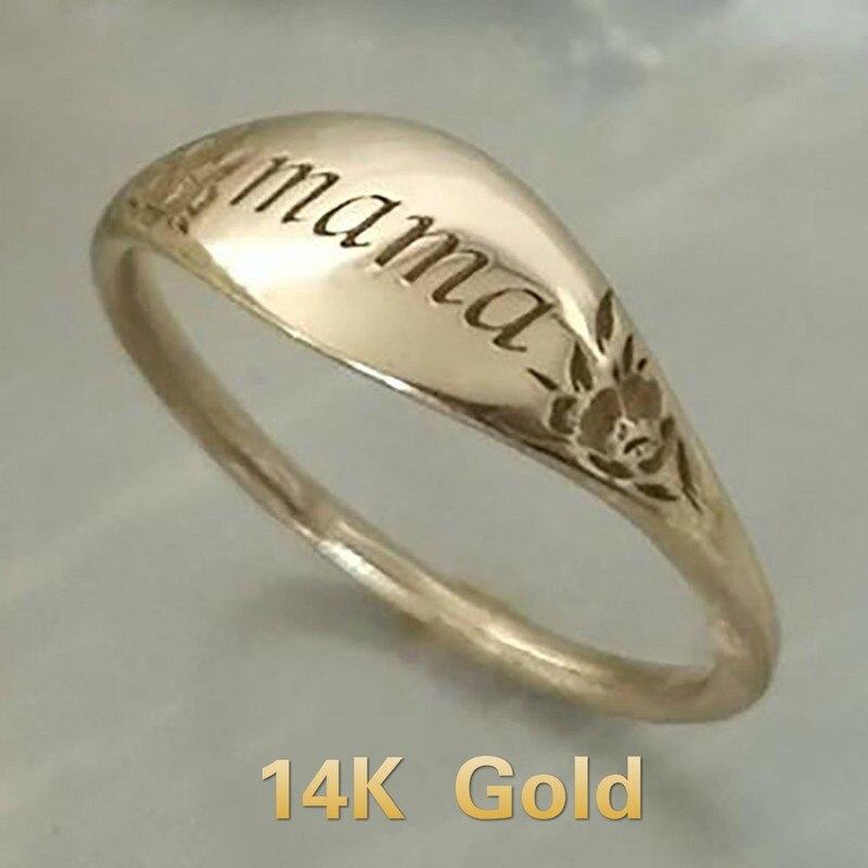 Exquisite Women's Gold Color Mama Letter Flower Ring Simple Personality Engagement Party Ring Jewelry: 9