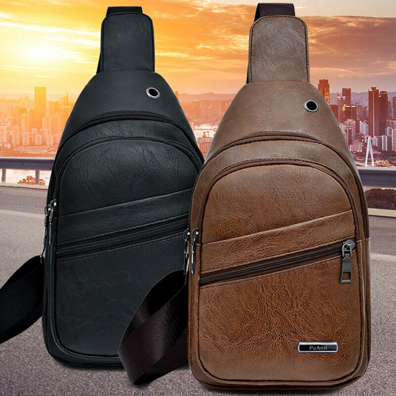 Heren vintage kunstleren kleine borsttas reissport schoudertas crossbody tas