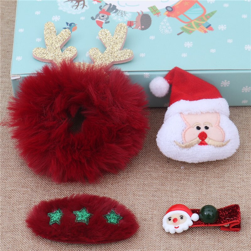 4Pcs Christmas Hairpin Brooch Set Cartoon Lovely Barrettes Accessories for Kids Girls Child Cute Hair Pin Xmas