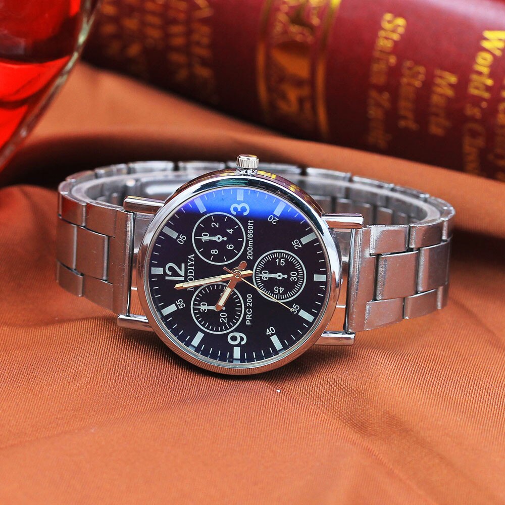 25 # Quartz Sport Horloge Heren Horloges Zwart Noedels Steel Blue Glow Glas Horloge Chronograaf Quartz Horloge Mannen horloges