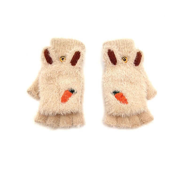 Girl Cute Clamshell Gloves Winter Warm Gloves Writing Half Piece Gloves