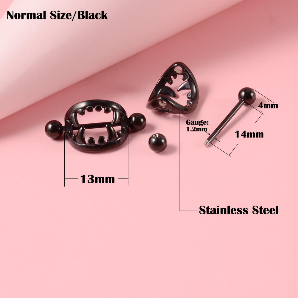 2 pièces 14G dents Sexy mamelon anneau bouclier couverture haltère mamelon Piercing barre pour femmes acier chirurgical sein corps Piercing bijoux: Couleur or