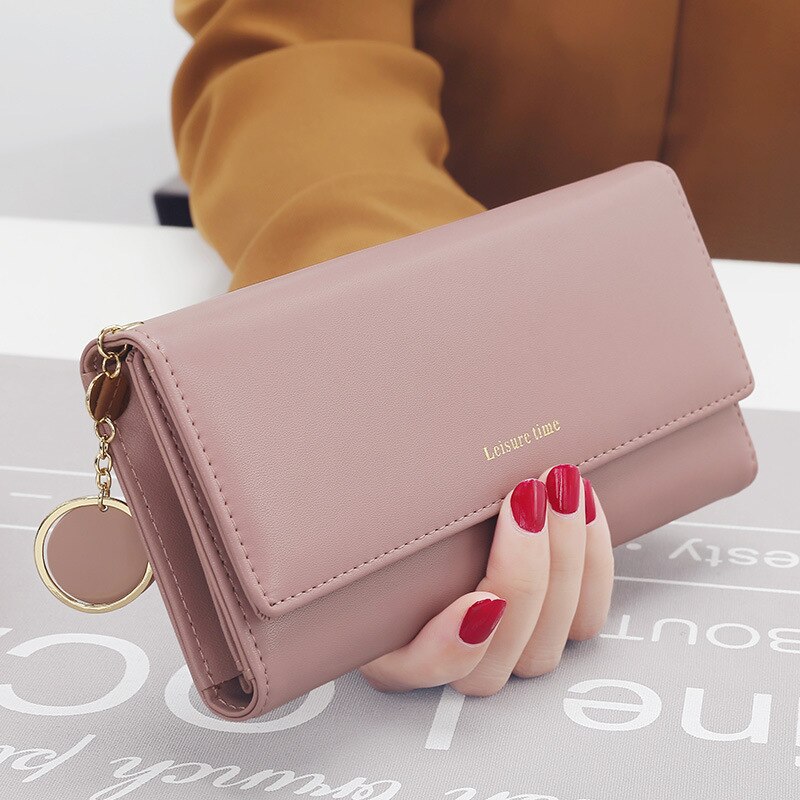 Women Wallets Long Style Multi-functional Wallet Purse Fresh PU Leather Female Clutch Card Holder: Pink