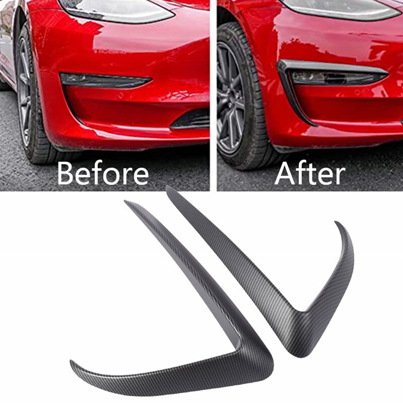 Matte Carbon Fiber Front Blade Trim Front Bumper Lip Splitter Fog Light Trim for Tesla Model 3