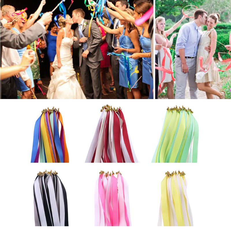 10pcs Twirling Ribbon Wands Colorful Streamers Wedding Party Favor Sticks Bell U2JB
