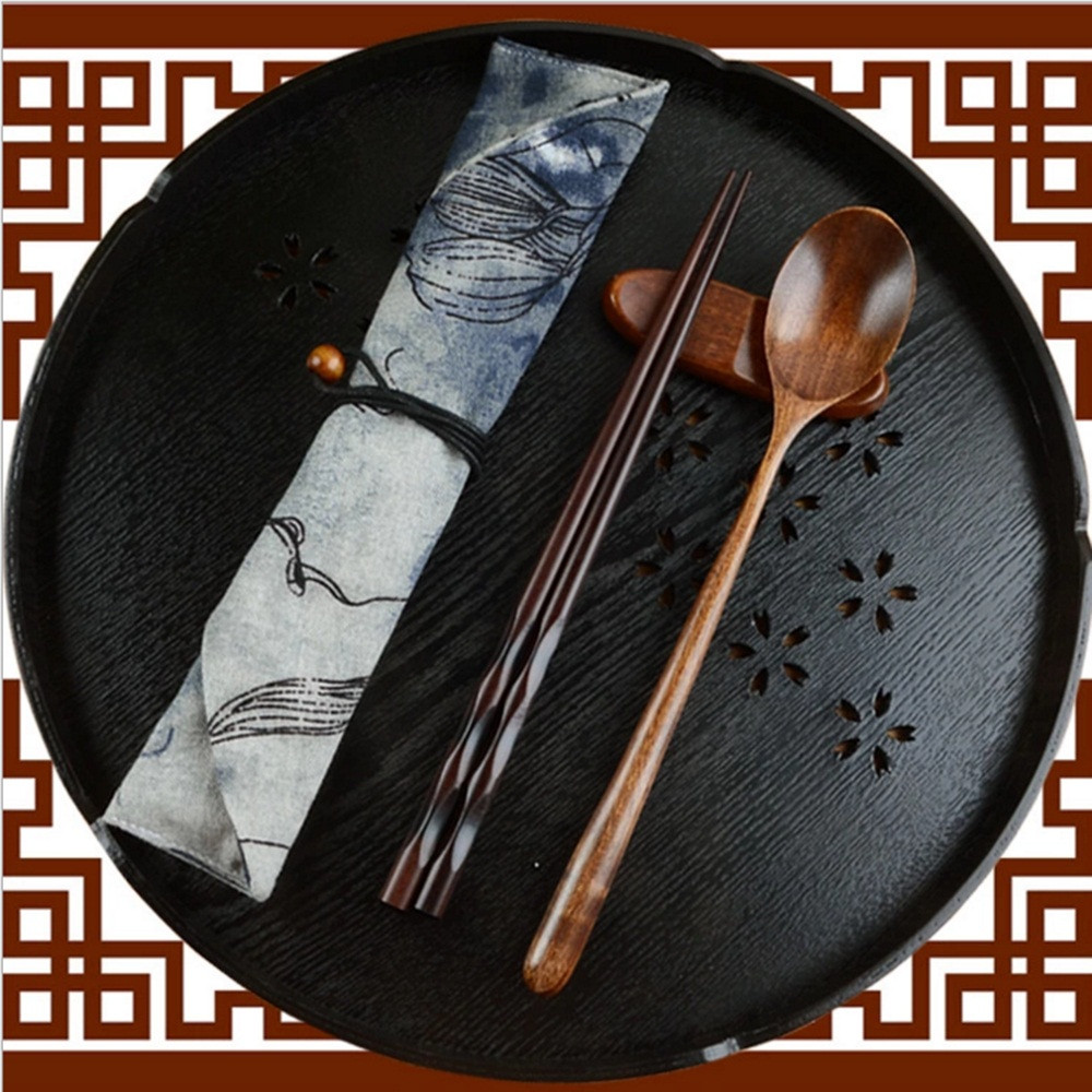 Koffielepel japanse en koreaanse lepel eetstokjesset vintage houten eetstokjes lepel servies 2 sets  l0422
