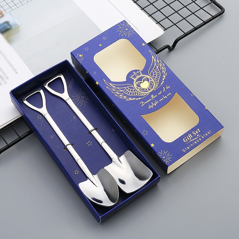 Cuillère à pastèque en acier inoxydable, cuillère à glace, pelle à Melon, cuillère à café, vaisselle d'été avec boîte: Argent