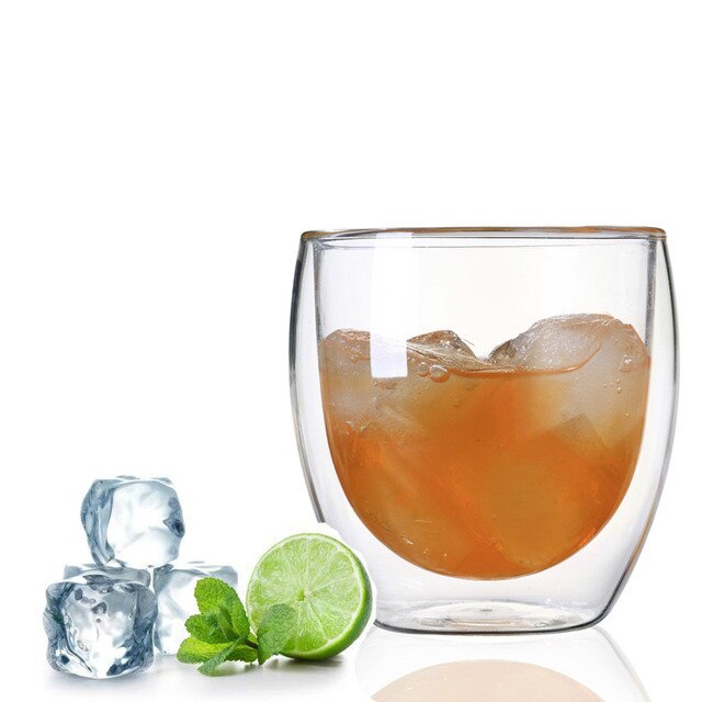 Double Coffee Mugs with The Handle Mugs Drinking Insulation Double Wall Glass Tea Cup Drinkware Milk: D 250ML