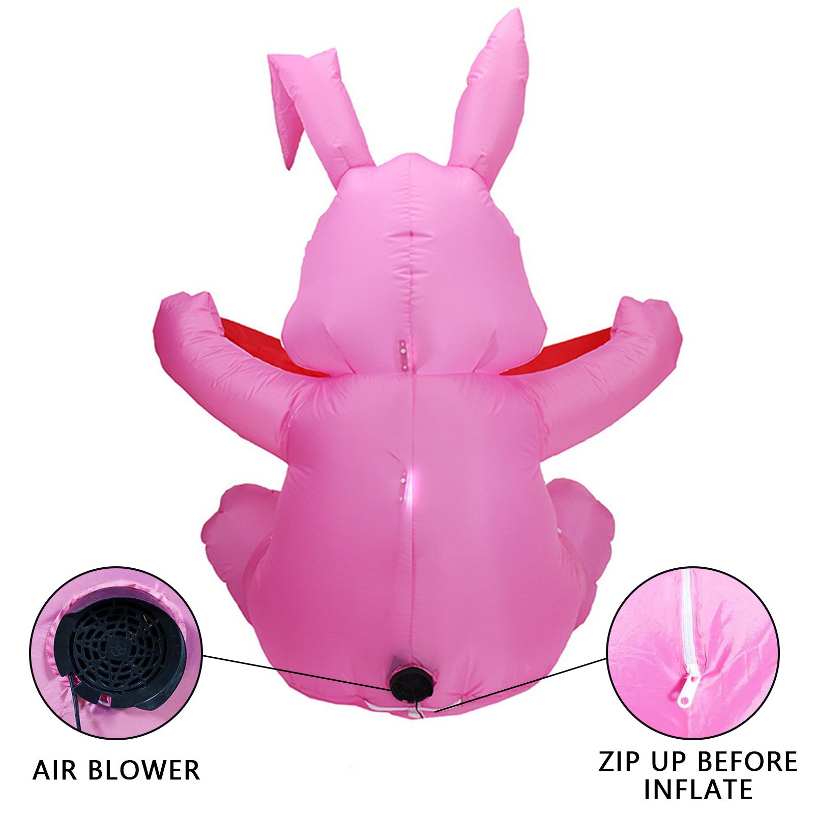 1.5m/4.92ft Easter Inflatable Bunny with Led Light Airblown Bunny Happy Easter Decoration for Yard Lawn Indoor Outdoor EU Plug