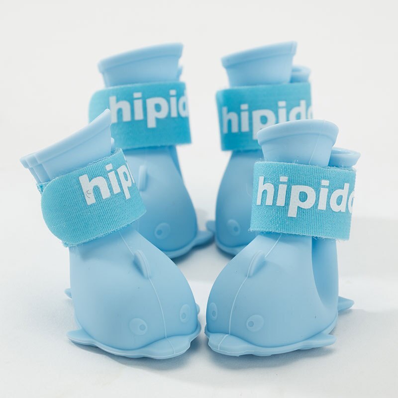 Dessin animé chiot chien chaussures poméranie Bichon Teddy chaussures lot de 4 imperméable bottes de pluie couvre-pied animal de compagnie silicone pluie chaussons