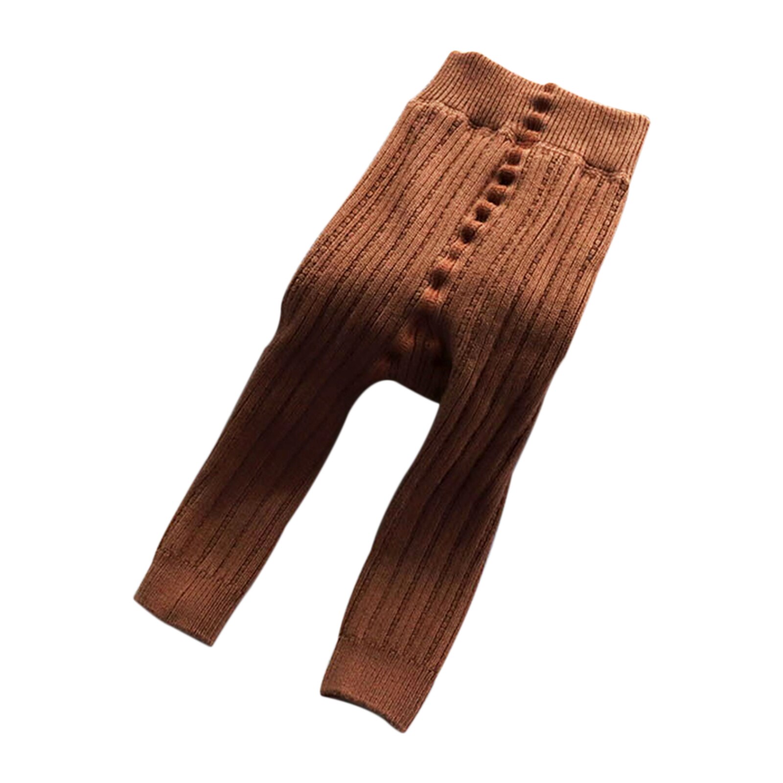 Leggings per bambini carini 0-4Y autunno inverno collant tinta unita vita alta elastica nono pantaloni pantaloni a costine Legging per bambina: coffee / 6-12 Months