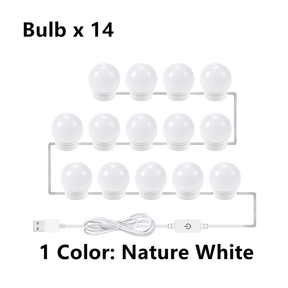 Ampoule USB pour miroir de maquillage, lampes de vanité Hollywood, applique murale à intensité réglable, Kit d'ampoules 2 6 10 14 pour coiffeuse: 14pcs nature