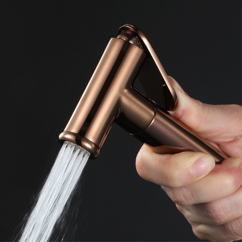 Biggers sanitary rose gold color copper handheld toilet bidets sprayer set 3pcs with shower hose and holder